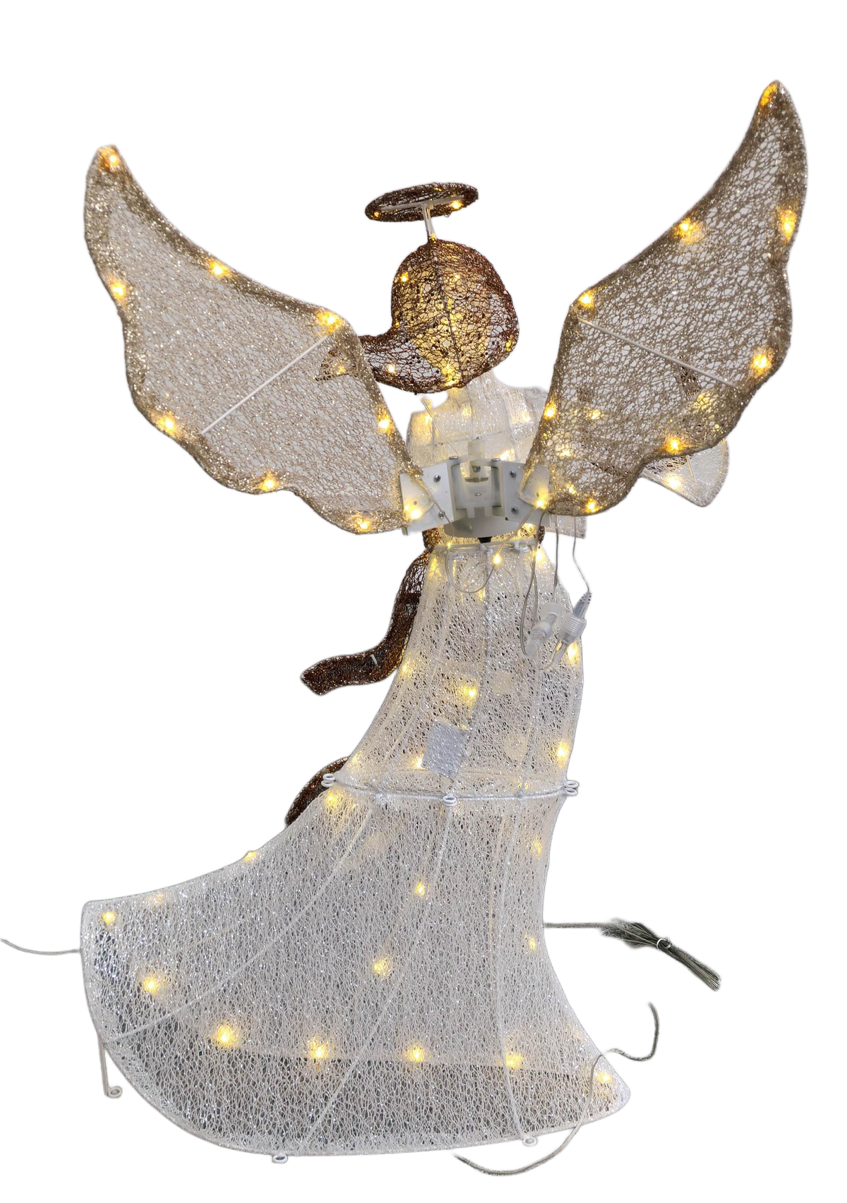 36" White Animated Angel with Wings, Halo, and Harp, Warm LED Lights, Iron Frame - media 14