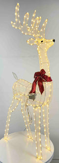 54" White Mesh Animated Reindeer with Antlers and Red Bow, Warm LED Lights - media 1