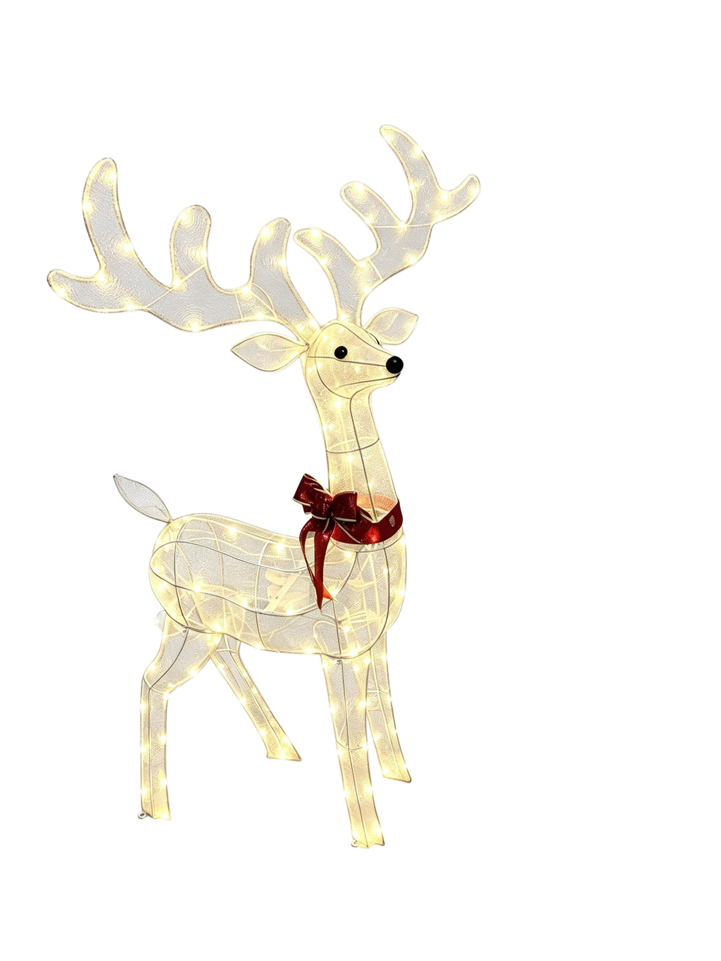 54" White Mesh Animated Reindeer with Antlers and Red Bow, Warm LED Lights - media 9