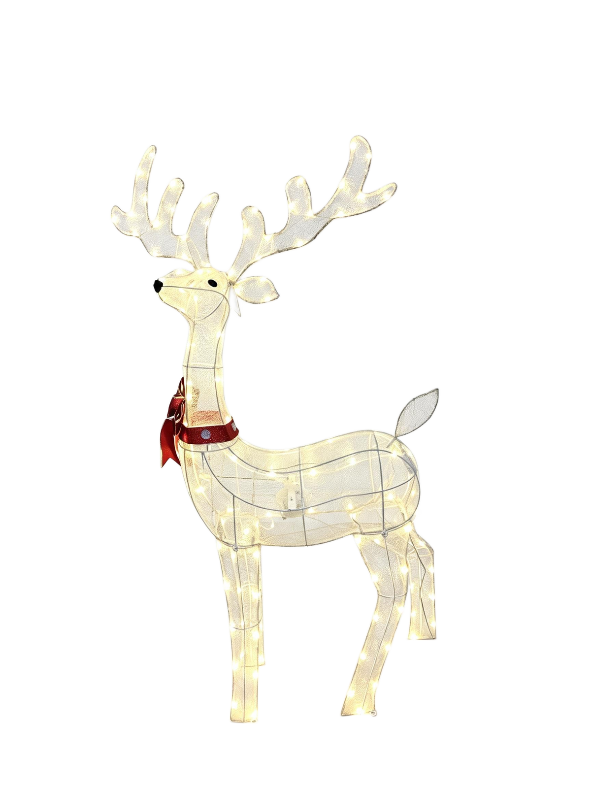 54" White Mesh Animated Reindeer with Antlers and Red Bow, Warm LED Lights - media 10