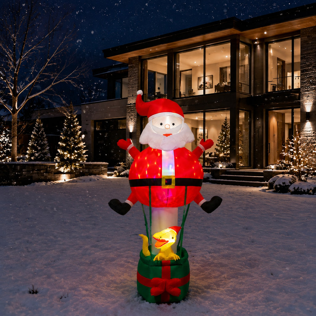 96 in. Lighted Inflatable Santa with Dinosaur Gift Box Christmas Yard Decoration - media 2