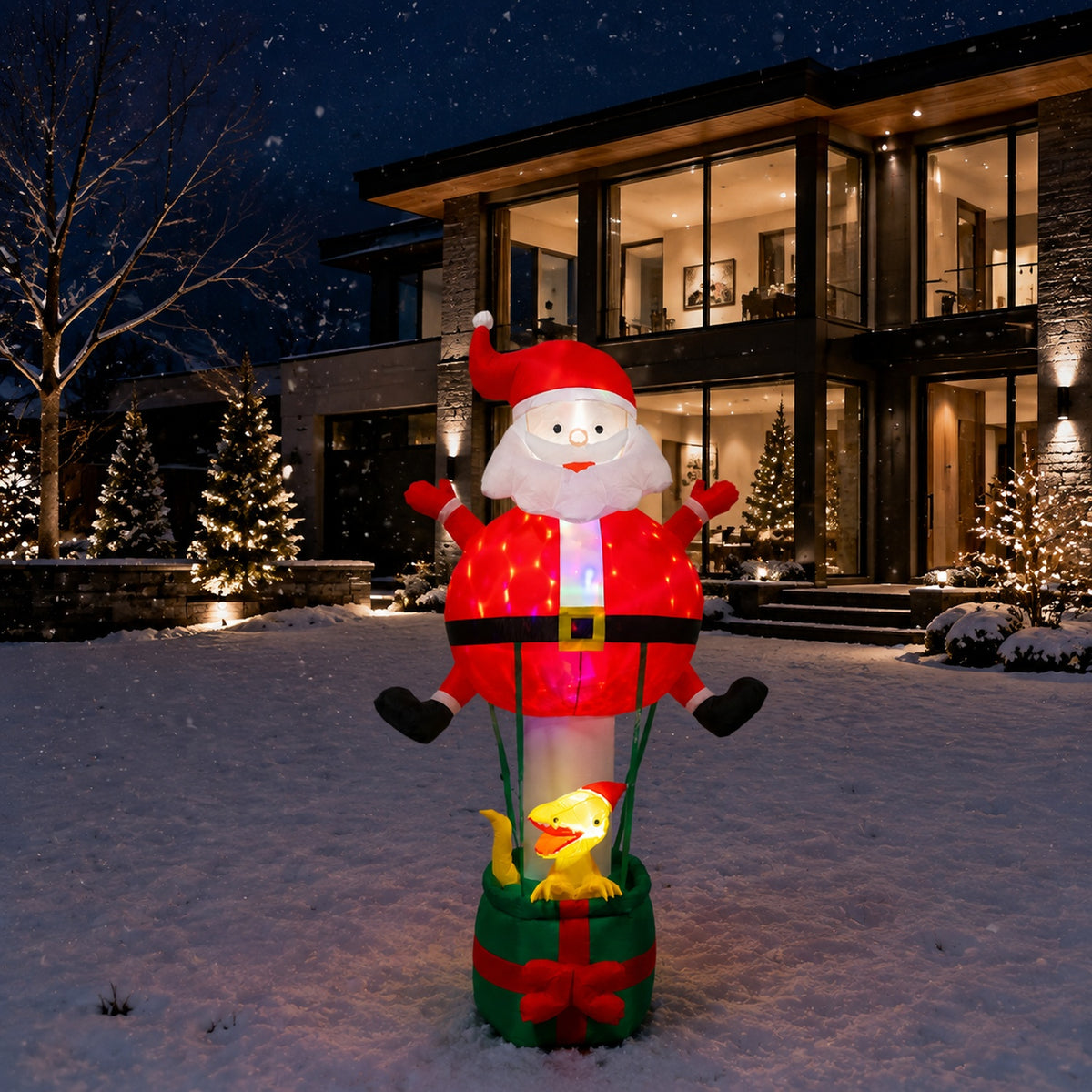 96 in. Lighted Inflatable Santa with Dinosaur Gift Box Christmas Yard Decoration - media 2