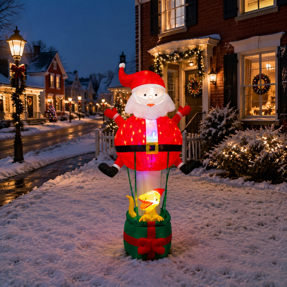 96 in. Lighted Inflatable Santa with Dinosaur Gift Box Christmas Yard Decoration - media 3