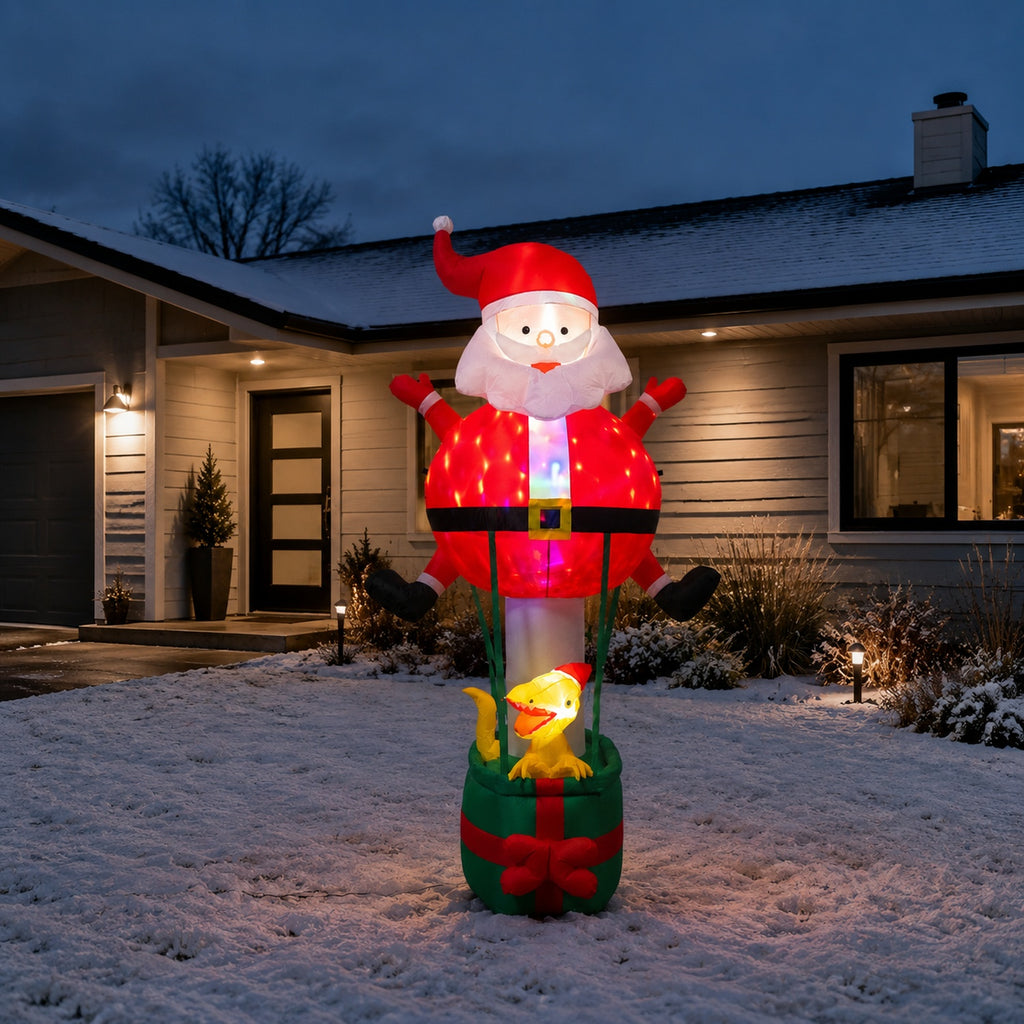 96 in. Lighted Inflatable Santa with Dinosaur Gift Box Christmas Yard Decoration - media 5