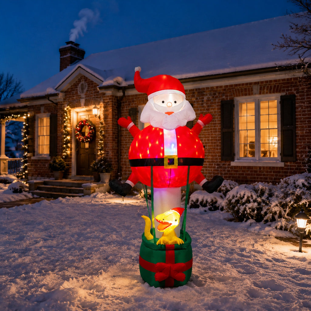 96 in. Lighted Inflatable Santa with Dinosaur Gift Box Christmas Yard Decoration - media 6