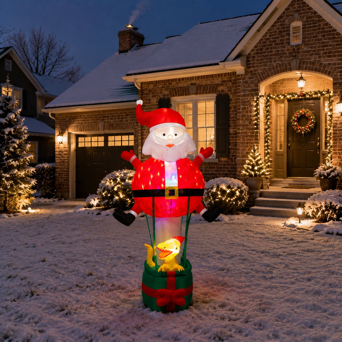 96 in. Lighted Inflatable Santa with Dinosaur Gift Box Christmas Yard Decoration - media 7