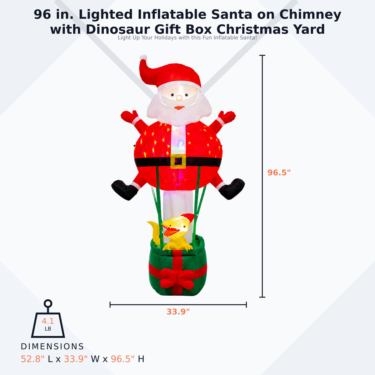 96 in. Lighted Inflatable Santa with Dinosaur Gift Box Christmas Yard Decoration - media 9