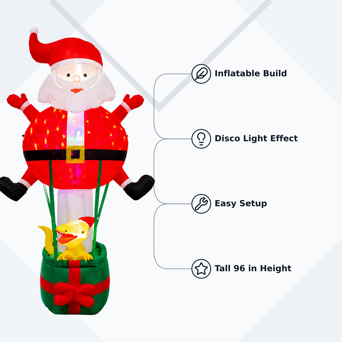 96 in. Lighted Inflatable Santa with Dinosaur Gift Box Christmas Yard Decoration - media 12